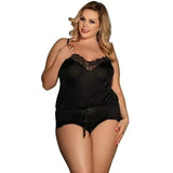 Black Sleeveless Strap Lace Lingerie Teddy Bodysuit-M-1