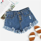 Blue Distressed Frayed Shorts-3