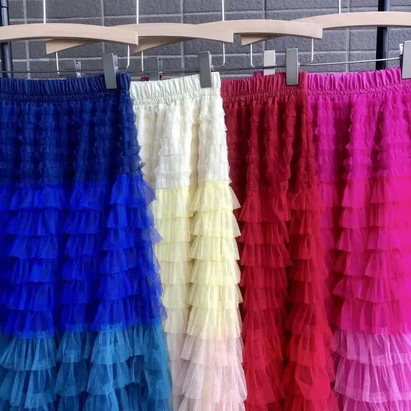 Cake Dress High Waist Contrast-color Ruffled Stitching-3