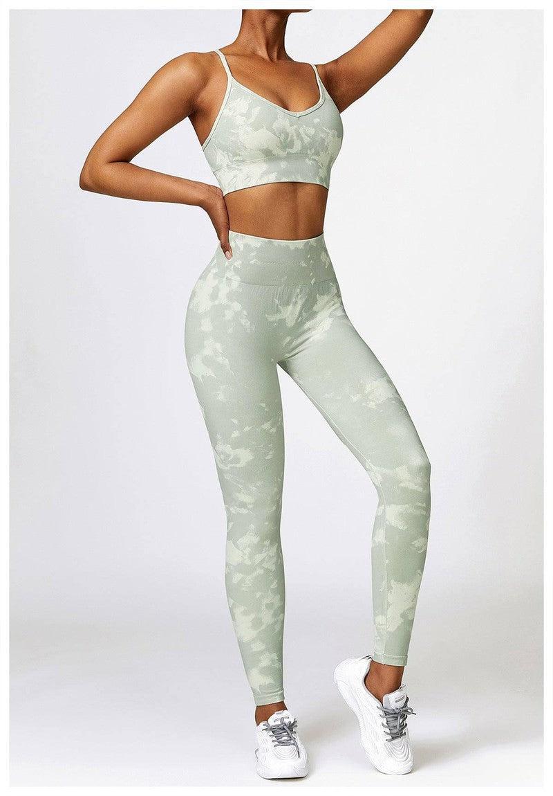 Camouflage Printing Seamless Yoga Suit Quick-drying High Waist Running Workout Clothes-Gray Green Bra Trousers-18