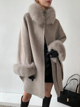 Cape Fox Fur Collar Cashmere Wavy Coat-6