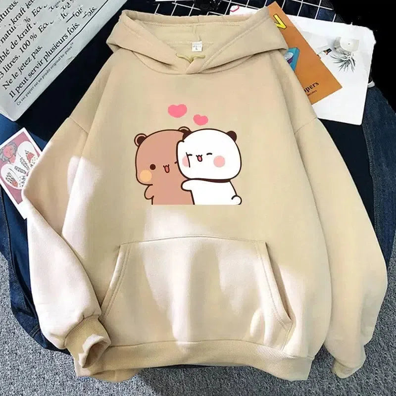 Cartoon Panda Bubu And Dudu Women Plus Size Hoodie-khaki-8