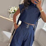 Casual Belt Decorative Turtleneck Short Sleeve And Long-10