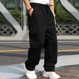 Casual Cargo Pants For Men Loose Straight Drawstring Waist-Black-5