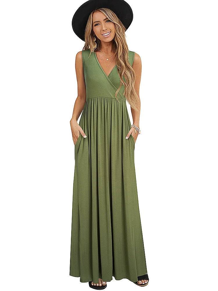 Casual Dresses V-neck Maxi Long Flare-5