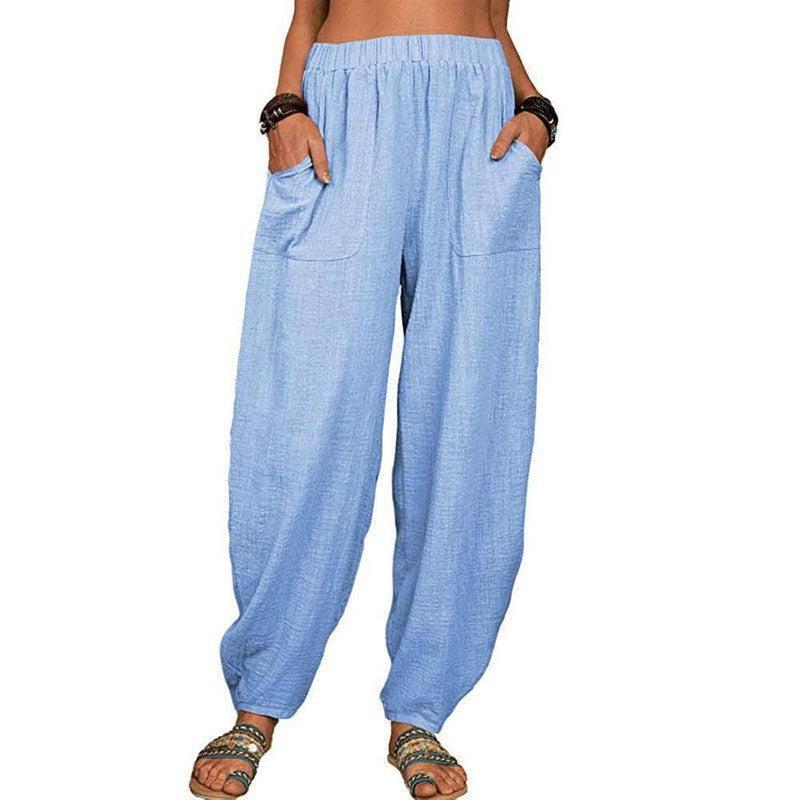 Casual Loose Harem Pants Summer Fashion Solid Color Pockets Navy Blue / 5XL-Sky Blue-2