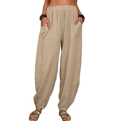 Casual Loose Harem Pants Summer Fashion Solid Color Pockets Navy Blue / 5XL-Khaki-6