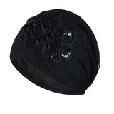 Casual Thin Lace Flower Pullover Hat-Black-5