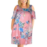 Chic Cold Shoulder Dress | Trendy Plus-Size Fashion-pink flowers-9