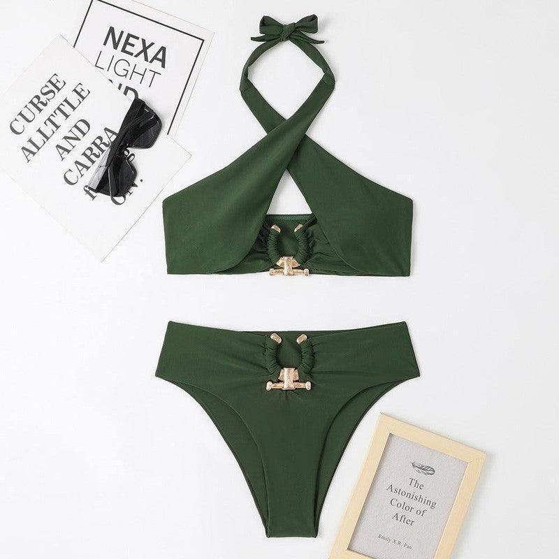 Chic Cross-Front Bikinis for Stylish Women-Army Green-7