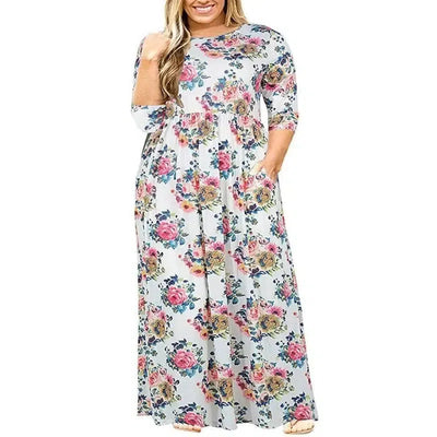 Big size Dress Women Summer Large Size Short Sleeve Print Wear-Resistant Long Dress Plus Size Fat MM Women Clothing Maxi Dress-3