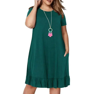 Woman dress Loose solid ruffles-green-5