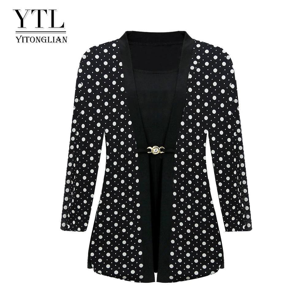 Chic Polka Dot Blazer for Women - Elegant Office Wear-Black-7