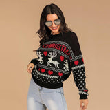 Christmas Deer Color Matching Sweater Women-2