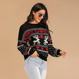 Christmas Deer Color Matching Sweater Women-5