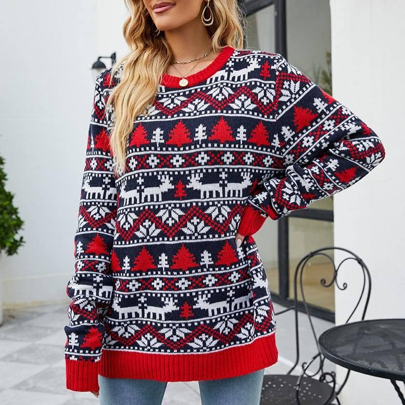 Christmas Deer Sweater Women's Loose Round Neck-3