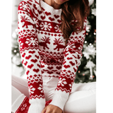 Christmas Elk Long Sleeve Knitted Sweater-White-12