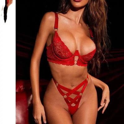 Christmas Lace Stitching Hollow Lingerie Set-3