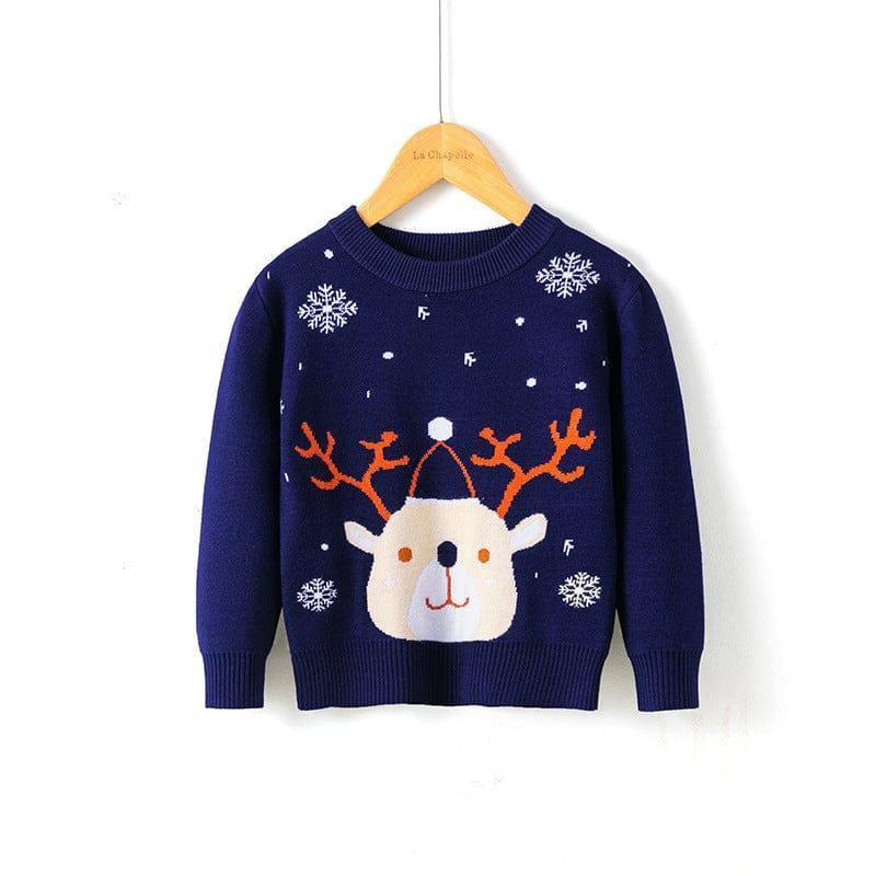 Christmas snowflake fawn sweater-Navy Blue-4