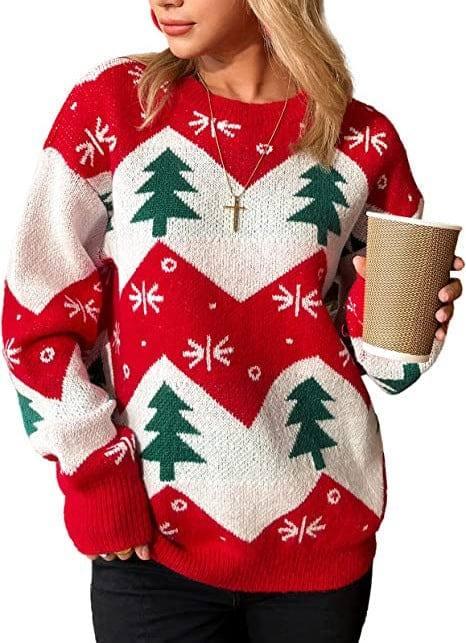 Christmas Tree Jacquard Women's Casual Long-sleeved Sweater-4