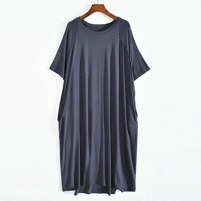 Women Summer Modal Long Dress-GRAY-4