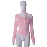 Clean Color Caution Machine Oblique Shoulder Long Sleeve-6