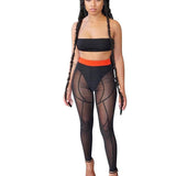 Color Matching Mesh Leggings Women-Orange-14