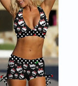 Conservative Bikini Ladies Skull Print Resort Swimsuit-Picture3-6