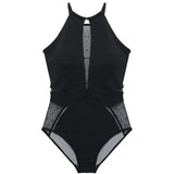 Cover Belly Slim Swimsuit Black Mesh One-piece Bikini-Black-2