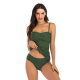 Covered belly split swimsuit ladies conservative-Green-6