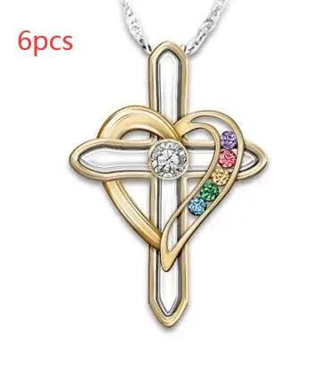 Cross Love Colorful Imitatio Gemstone Pendant Alloy Clavicle-Crosslove-5