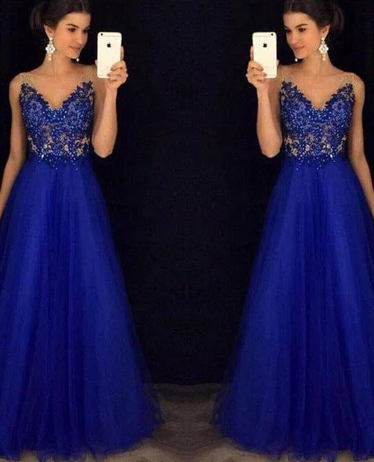 Dress Backless Beaded Ball Elegant Long Dress Blue Chiffon-4