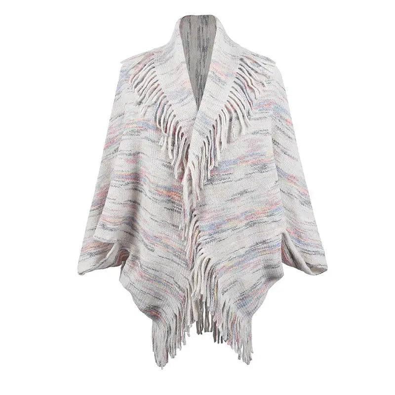 Drizzling Colorful Striped Tassel Women's Shawl-2