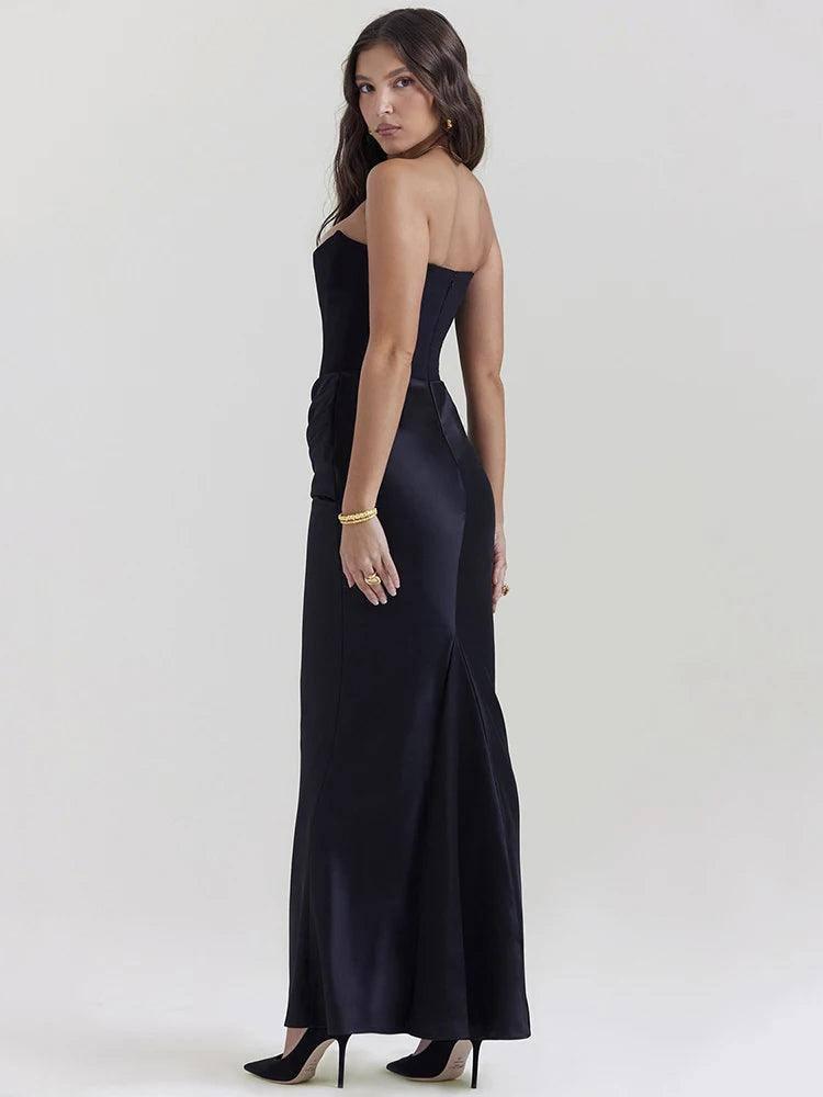 Elegant Black Strapless Formal Gown-3