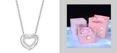 S925 Sterling Silver Heart To Heart Pendant Necklace-Pink set1-18