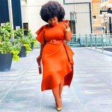 Elegant Orange Peplum Dress: Bold Plus-Size Fashion-Orange-7