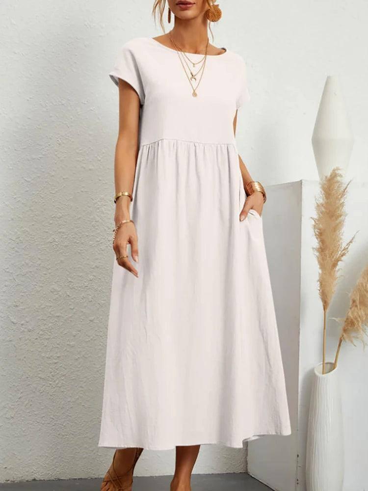 Elegant Sage Green Midi Dress - Lightweight & Timeless-WHITE-5