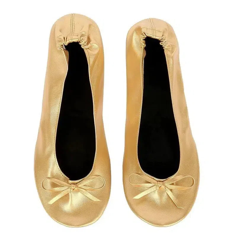 Women Shoes Flats Portable Fold Up Ballerina-Gold-9