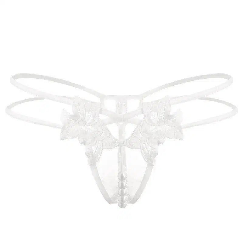 Lingerie Embroidered Women's Thong-White-2