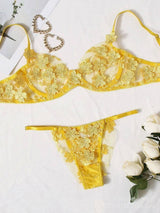 European And American Underwear Set Sexy Sweet Mesh-Yellow-7