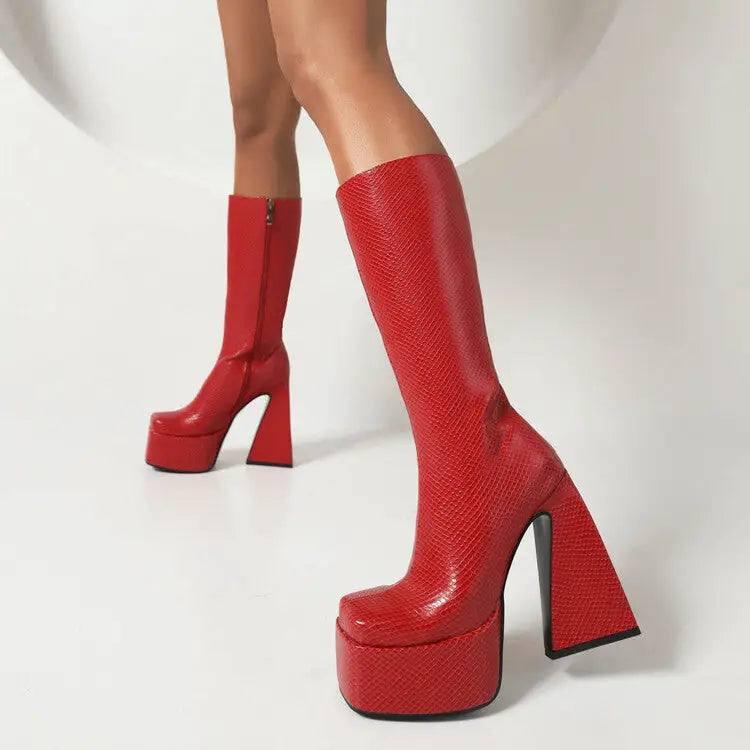 Fashion And Personality High Boots For Women-Red-2