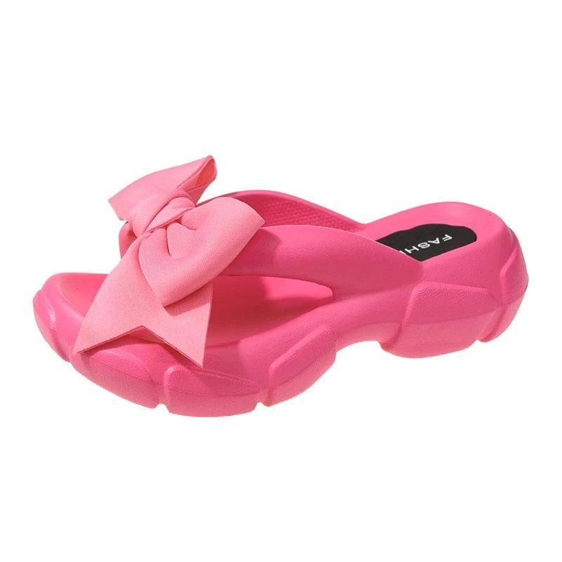 Fashion Bowknot Platform Flip Flop for Women Summer-RED-7