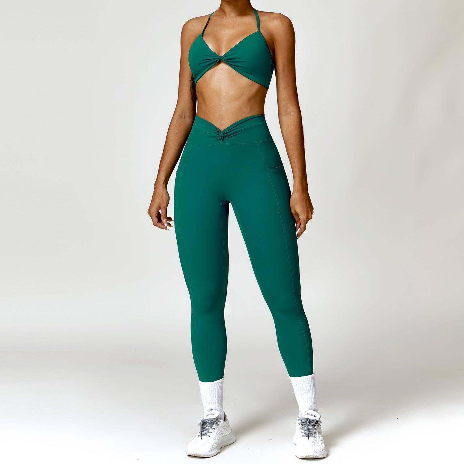 Fashion Camisole Yoga Suit Women Quick-drying Beauty Back-Sea King Green Suit-2