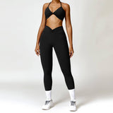 Fashion Camisole Yoga Suit Women Quick-drying Beauty Back Fitness Sports Clothes-Black Suit-3