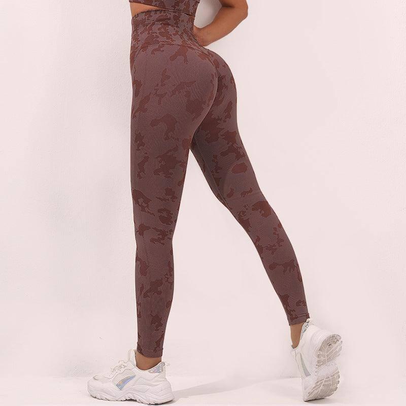 Trendy Camouflage Yoga Pants for Women-Red Brown-7