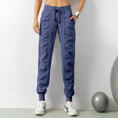 Fashion Casual Sports Pants For Women Loose Legs Drawstring High Waist Trousers With Pockets Running Sports Gym Fitness Yoga Pants-Navy Blue-6