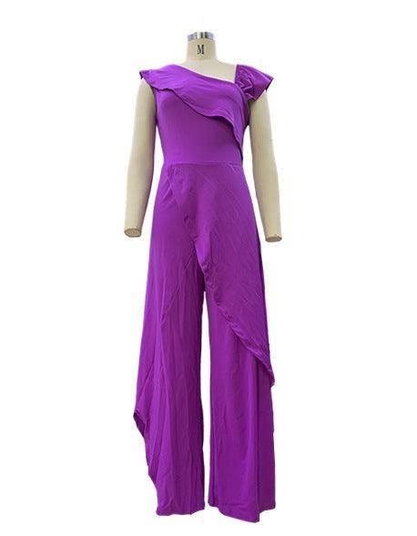 Fashion Simple Temperament Diagonal Collar Jumpsuit-7