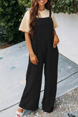 Fashion Square Neck Jumpsuit With Pockets Spring Summer Casual Solid Color Loose Overalls Womens Clothing-Black-2