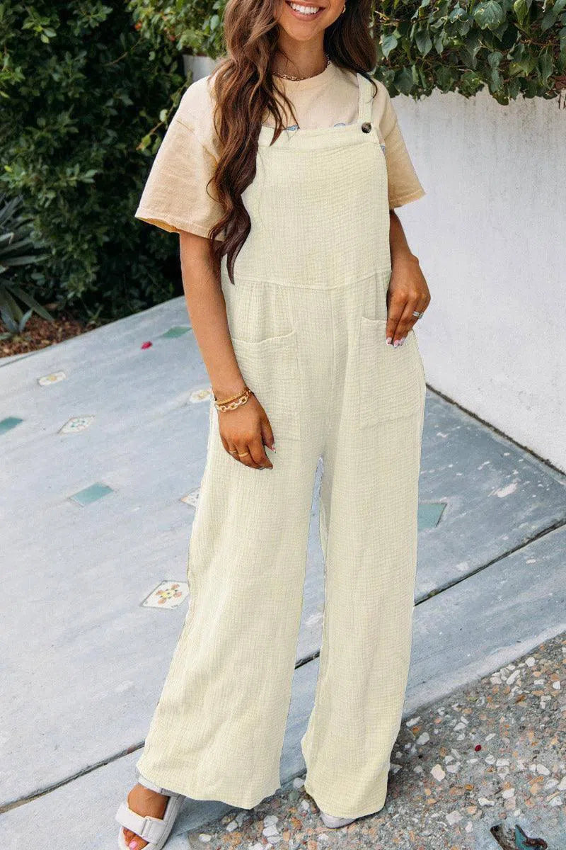 Fashion Square Neck Jumpsuit With Pockets Spring Summer Casual Solid Color Loose Overalls Womens Clothing-Apricot-5