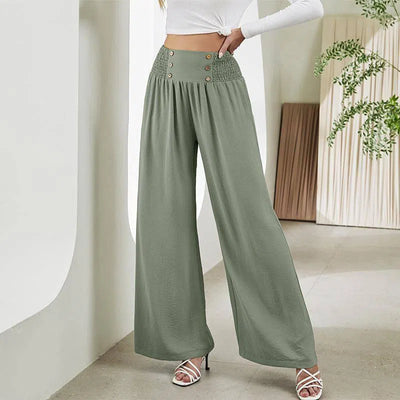 Fashion Straight Wide Leg Pants Elastic High Waist Casual Trousers For Women-Grey Green-4